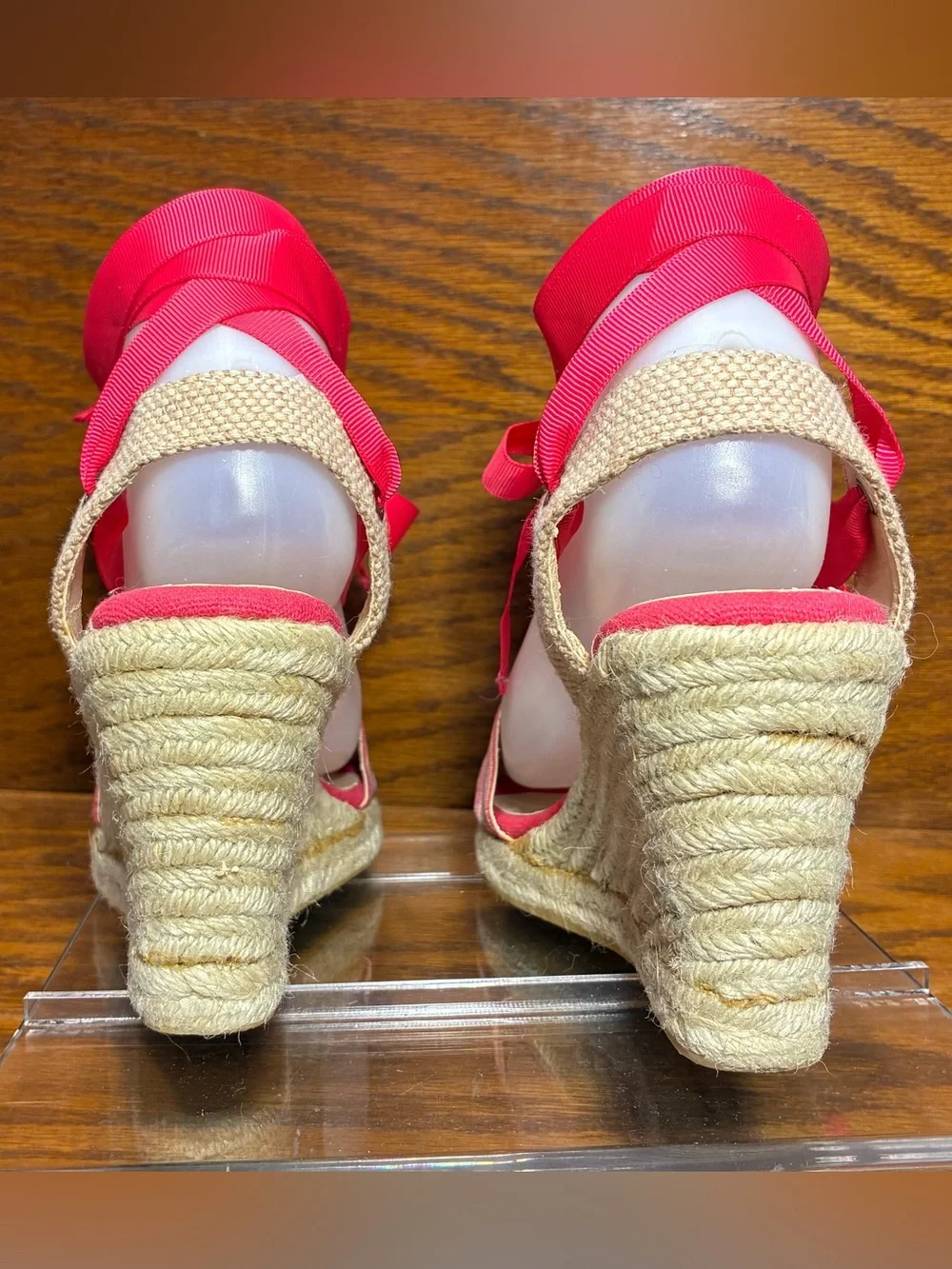 Talbots Pink Ribbon Ankle Wrap Espadrille Wedge Sandals Size 7
